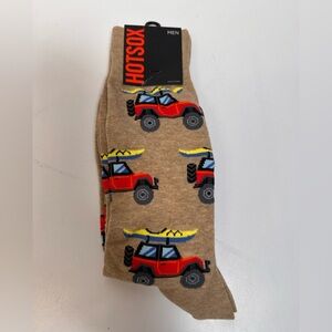 Hot Sox Beige Socks with Red Vehicle and Yellow Boat Design